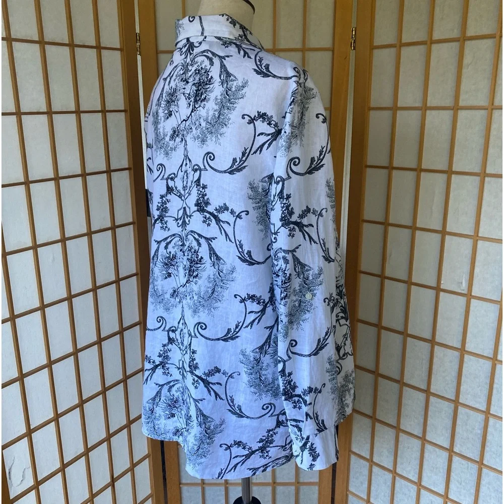 Alice Blue 100% Linen Button Up Print Blouse SZ Xl